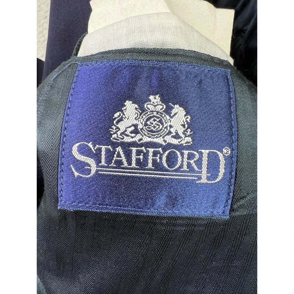 Stafford Blazer Mens 43 Long Navy Blue 100% Wool Gold Buttons Sport Coat USA
